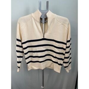 Elie Tahari Striped Knit 1/4 Zip Pullover Sweater, Women's XS‎ Beige Black B11